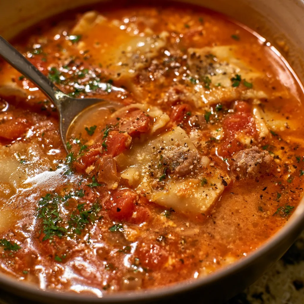 Classic Beef and Sausage Lasagna Soup