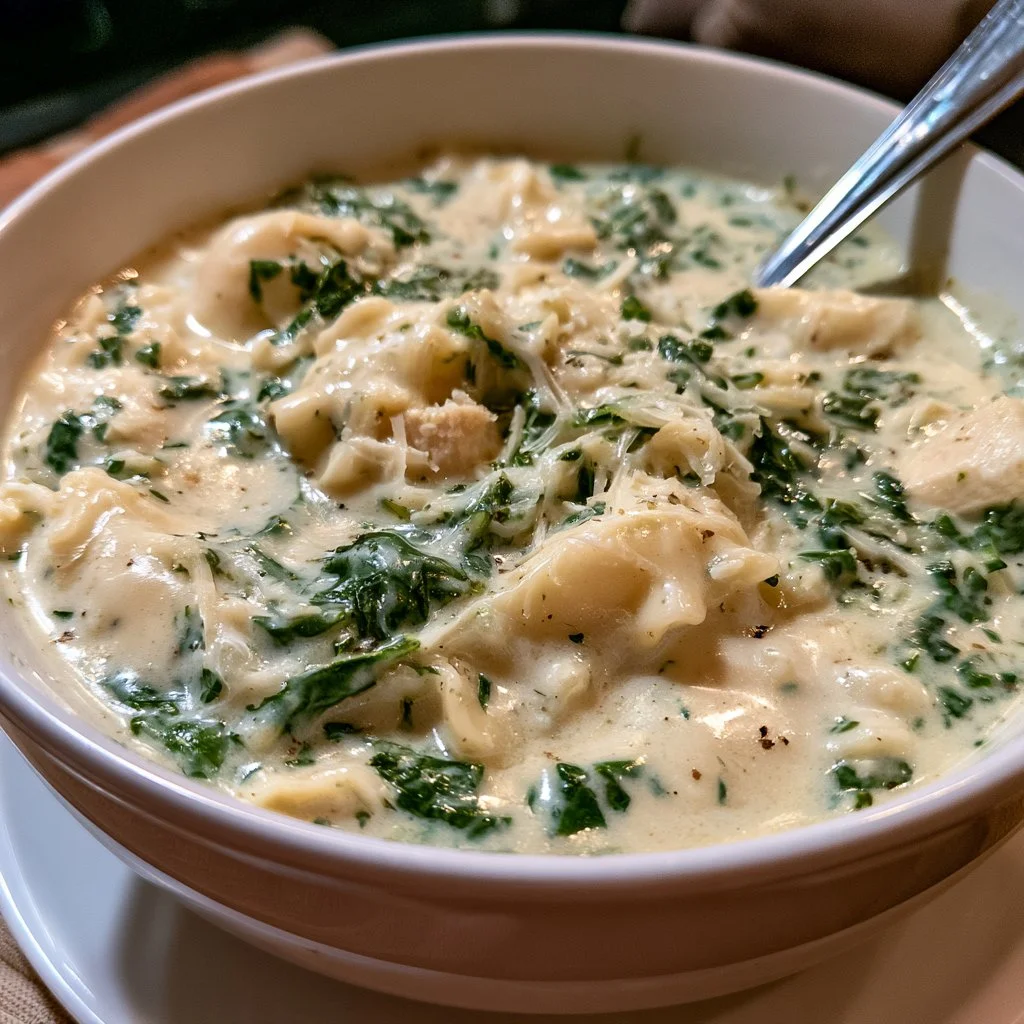 Creamy White Chicken Spinach Lasagna Soup