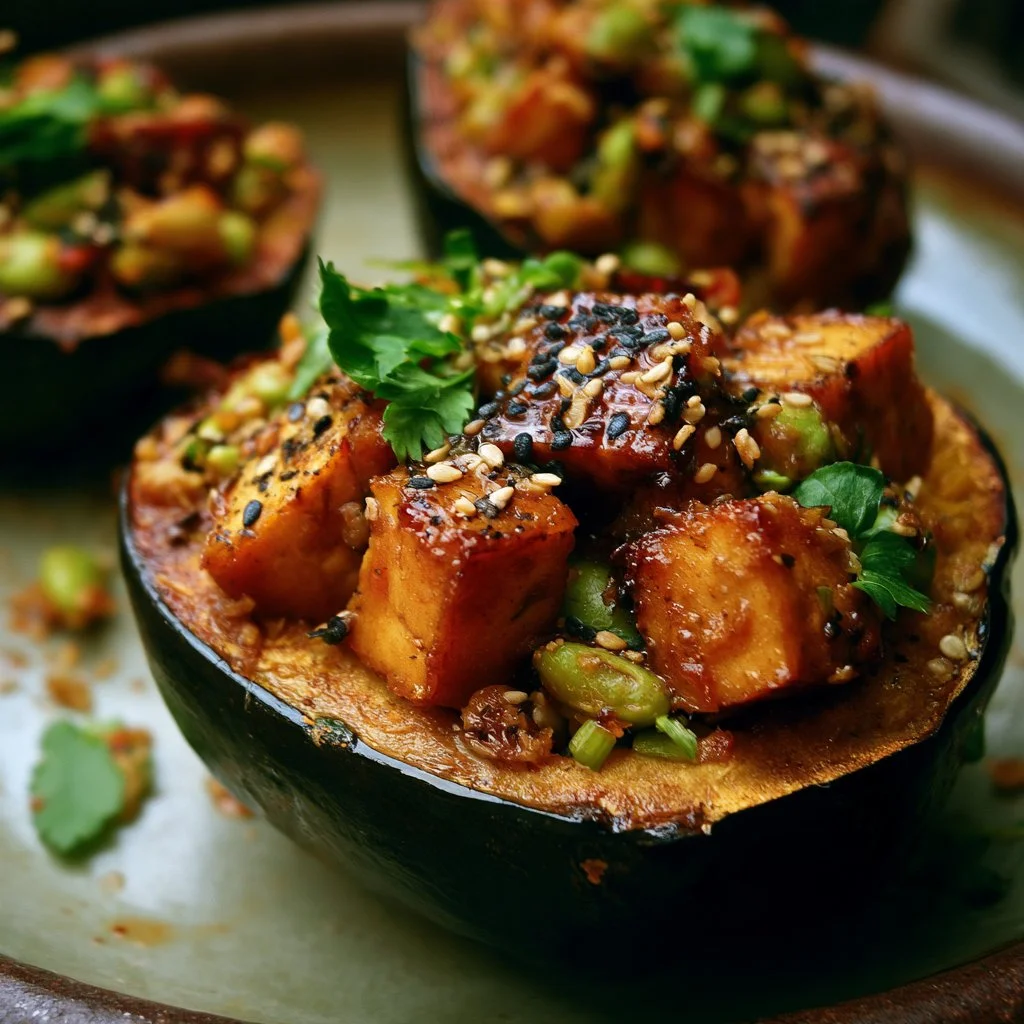 Hoisin Tofu Edamame Stuffed Acorn Squash