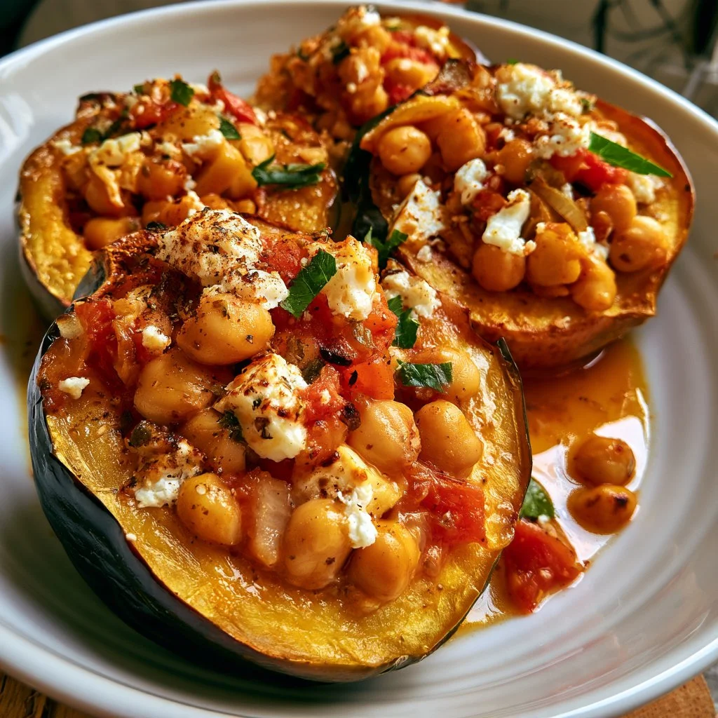 Mediterranean Chickpea Feta Stuffed Acorn Squash