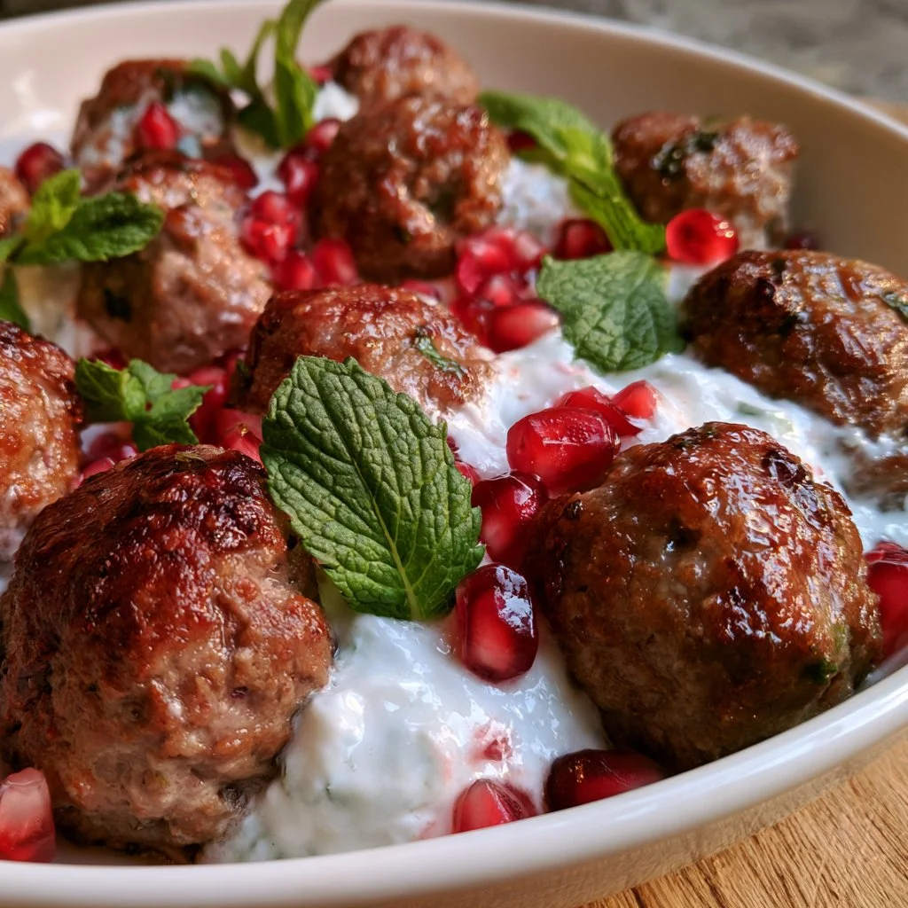 Pomegranate Lamb Meatballs with Mint Yogurt