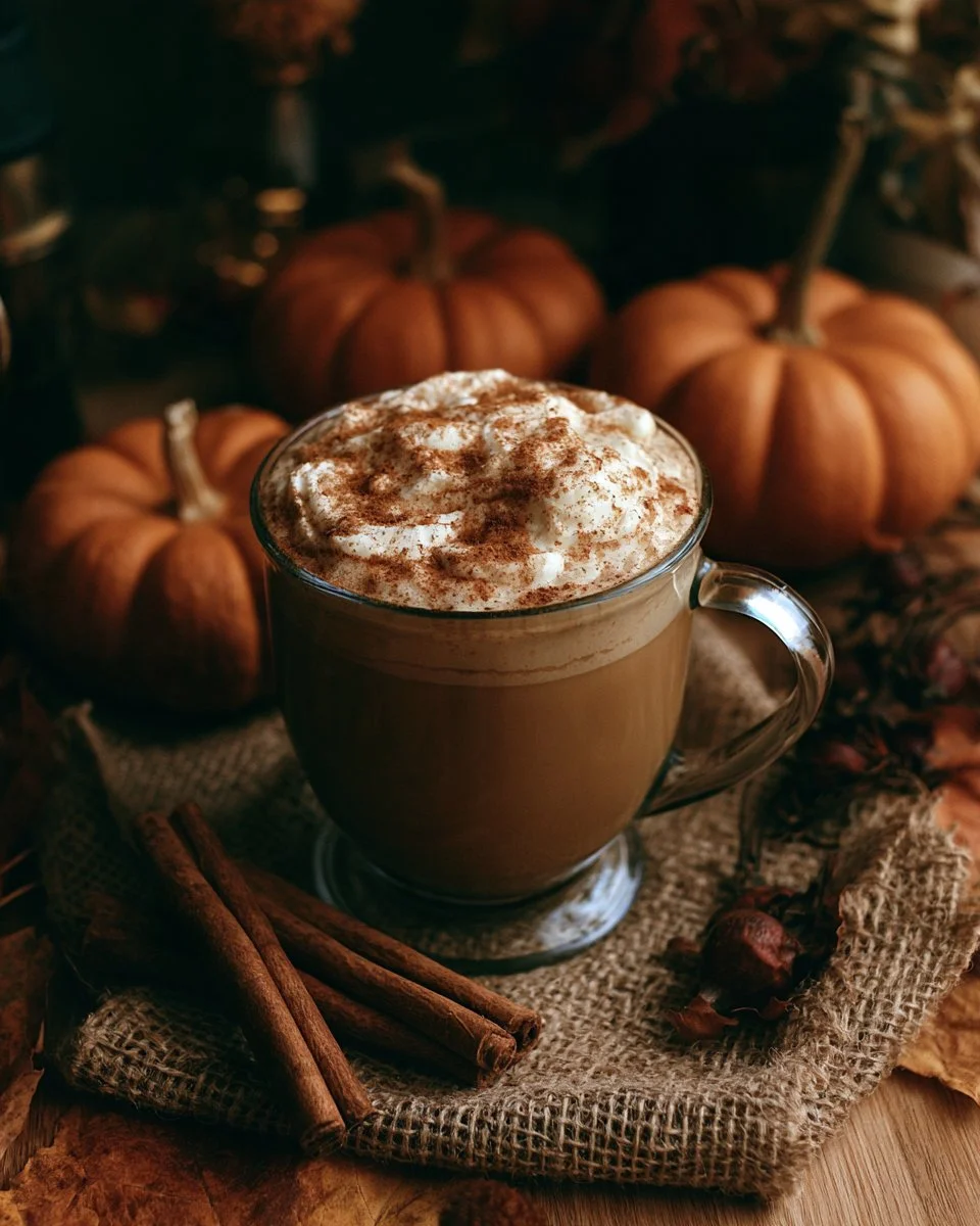 Delicious Pumpkin Spice Latte topped with whipped cream and spices
