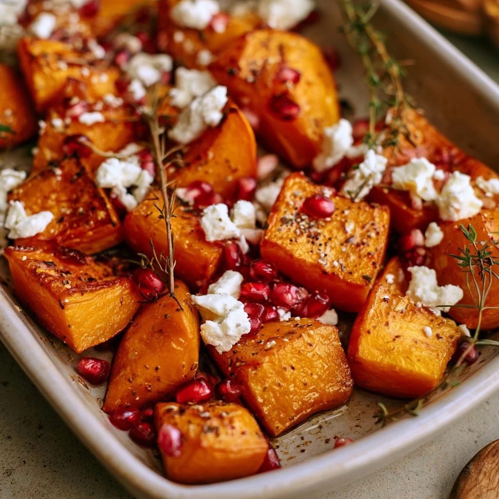 Roasted Butternut Squash with Feta and Pomegranate