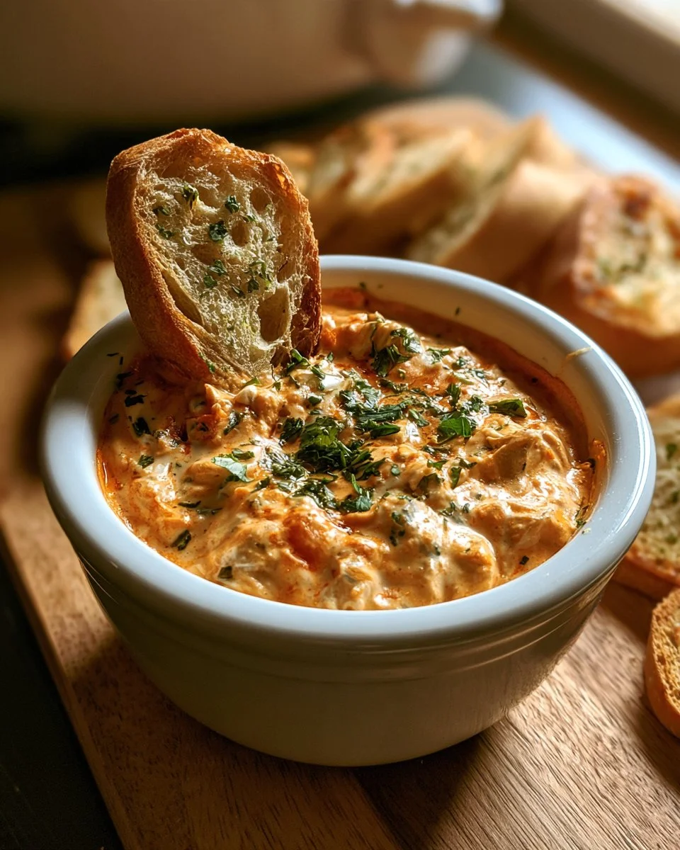 Delicious slow cooker buffalo chicken dip served in a bowl.