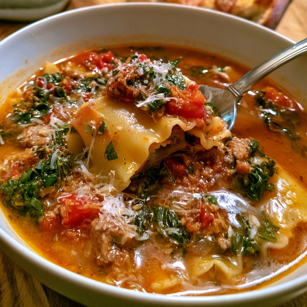 Spicy Sausage Kale Lasagna Soup