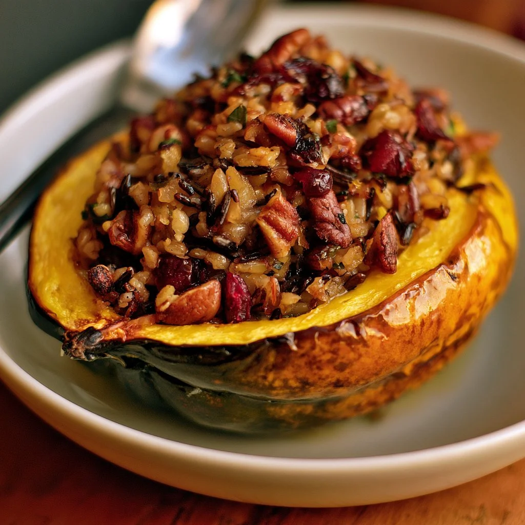 Wild Rice Cranberry Pecan Stuffed Acorn Squash
